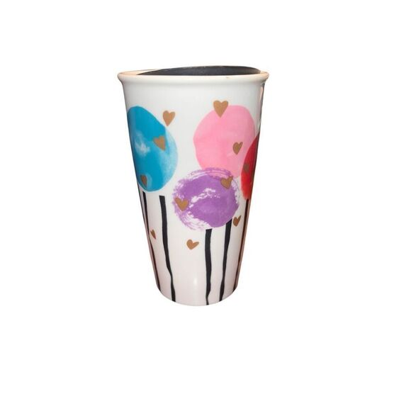 Starbucks 2016 Valentine BALLOON HEARTS Travel Tumbler 12oz Mug DBL Wall Ceramic - Picture 7 of 10